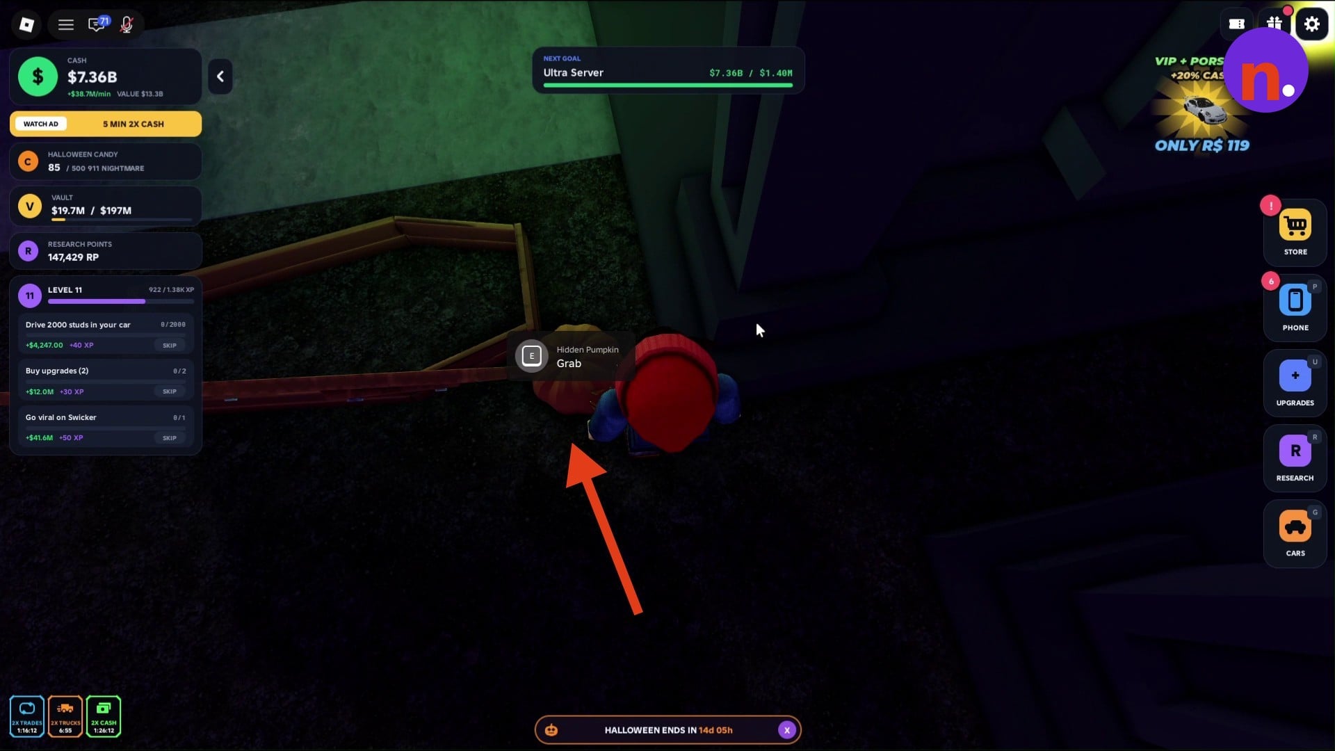 Look for the Hidden Pumpkin prompt beside the wooden coffin.