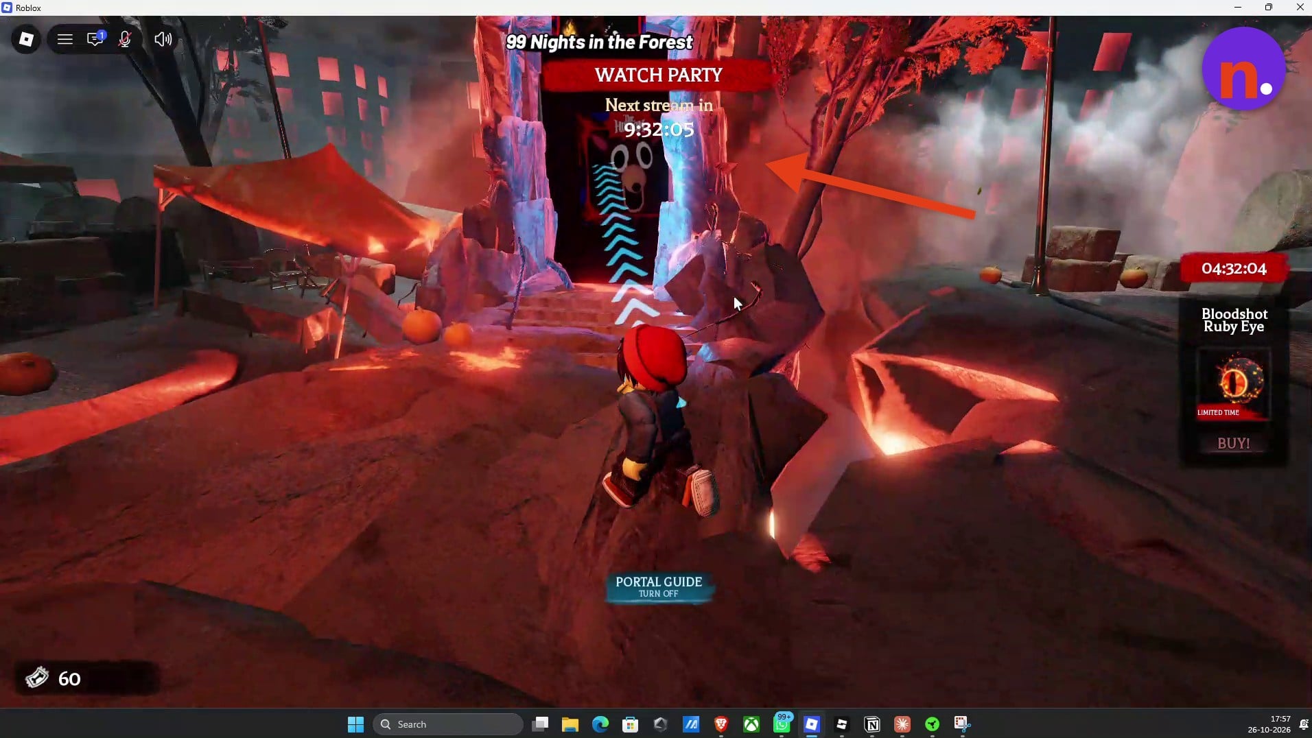 Follow the rocky path to the 99 Nights in the Forest portal