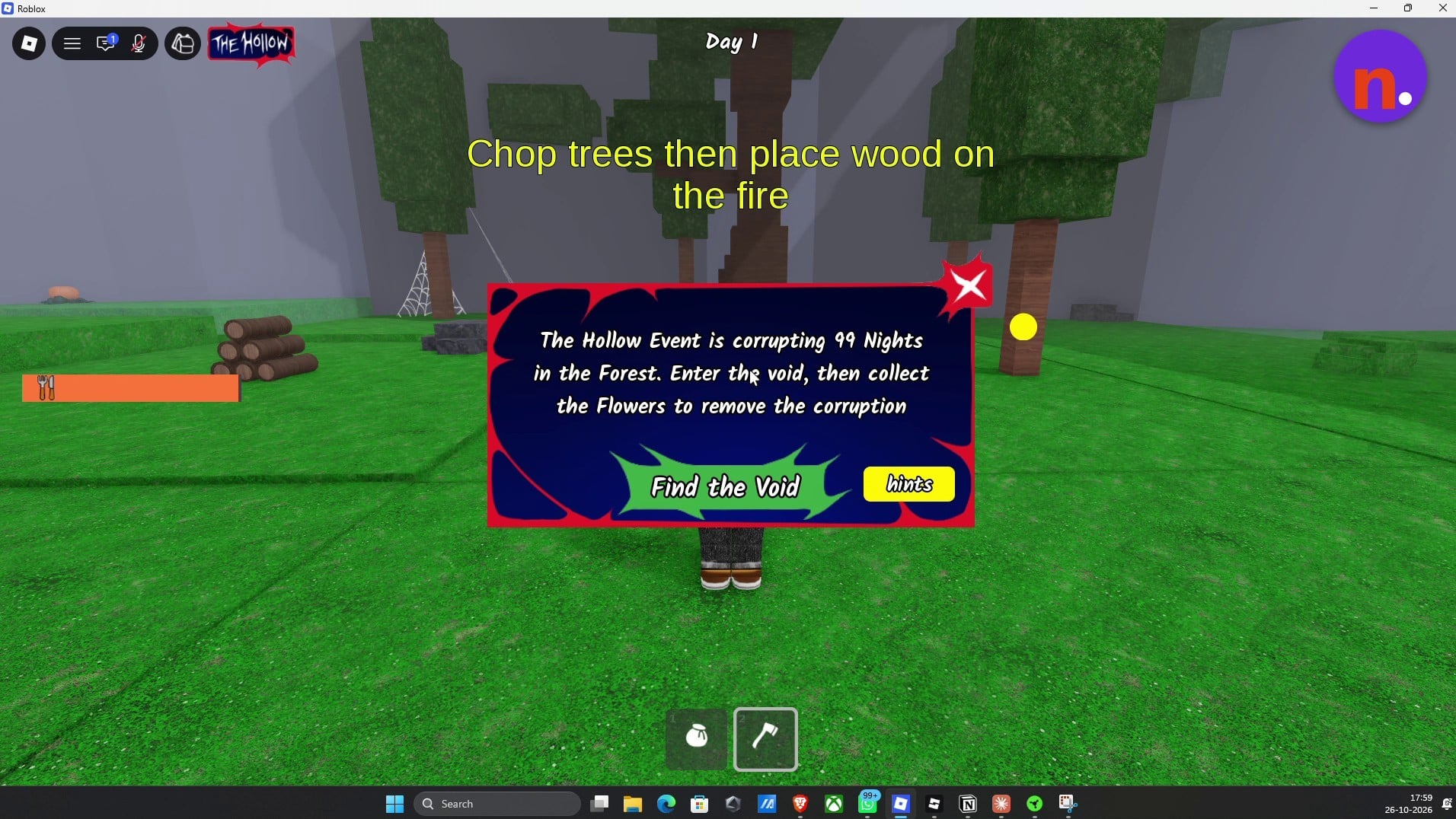 Open THE HOLLOW to access the event instructions and Hints