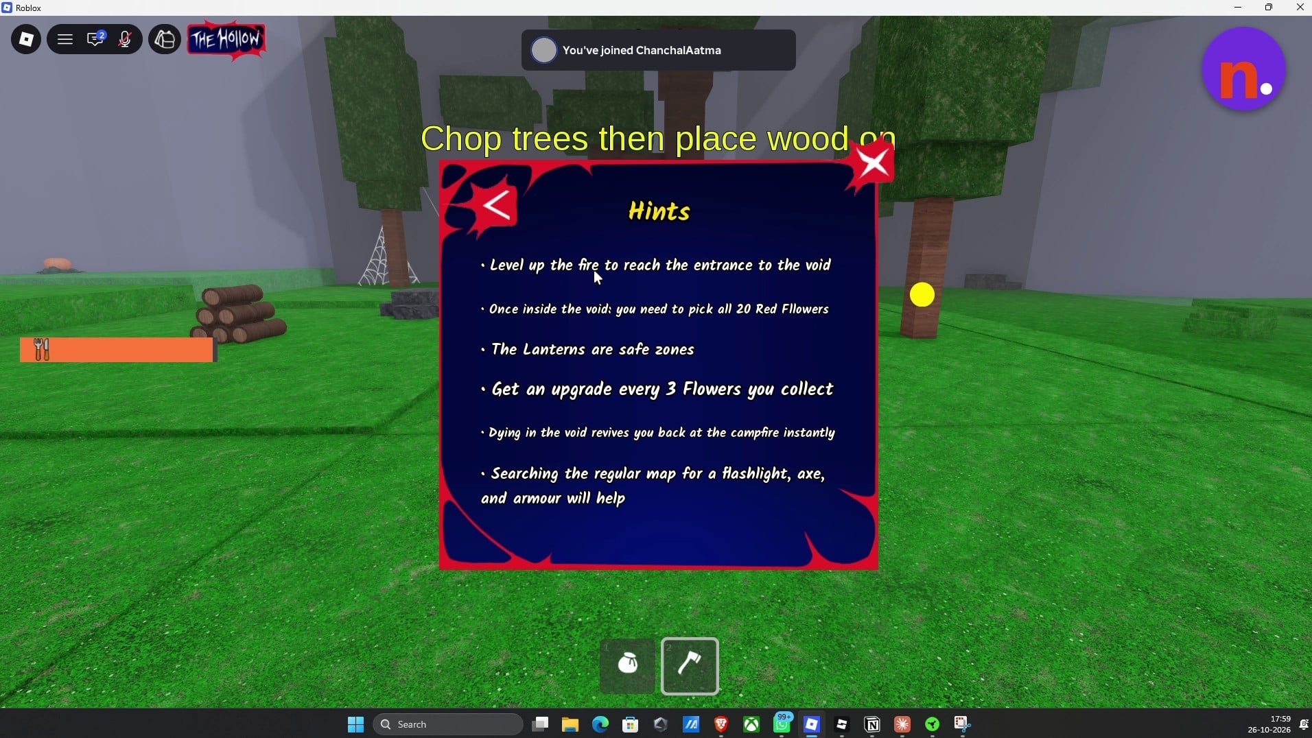 The Hints menu explains the void's death and revival rule