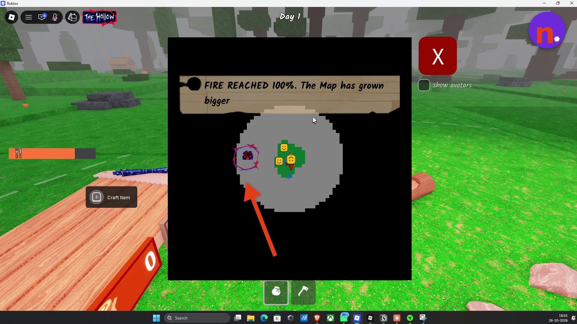 Find the void's purple marker on the map