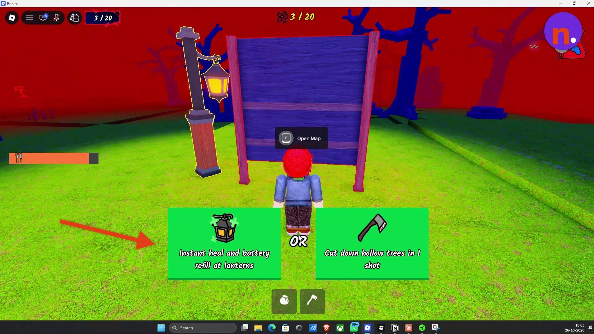 Choose an upgrade at a lantern safe zone