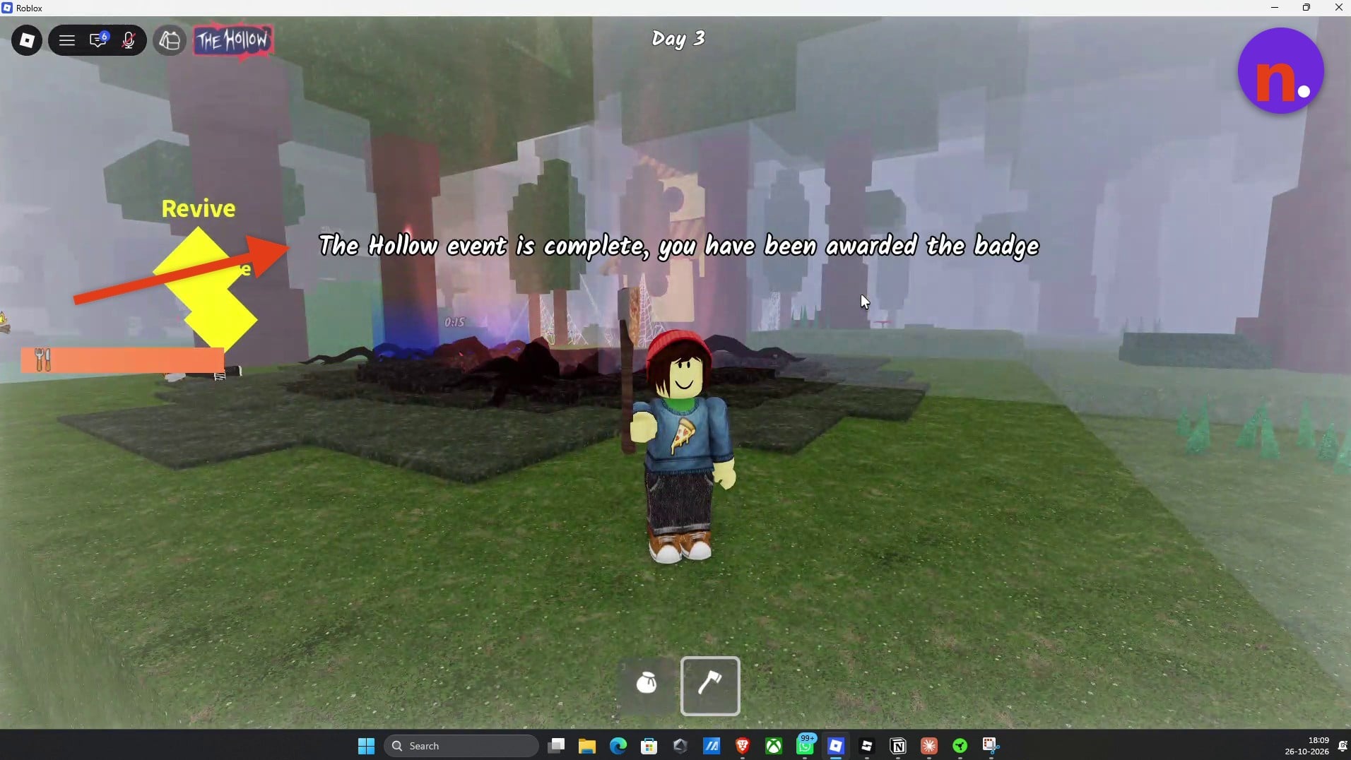 The completion notification appears after you return to the forest
