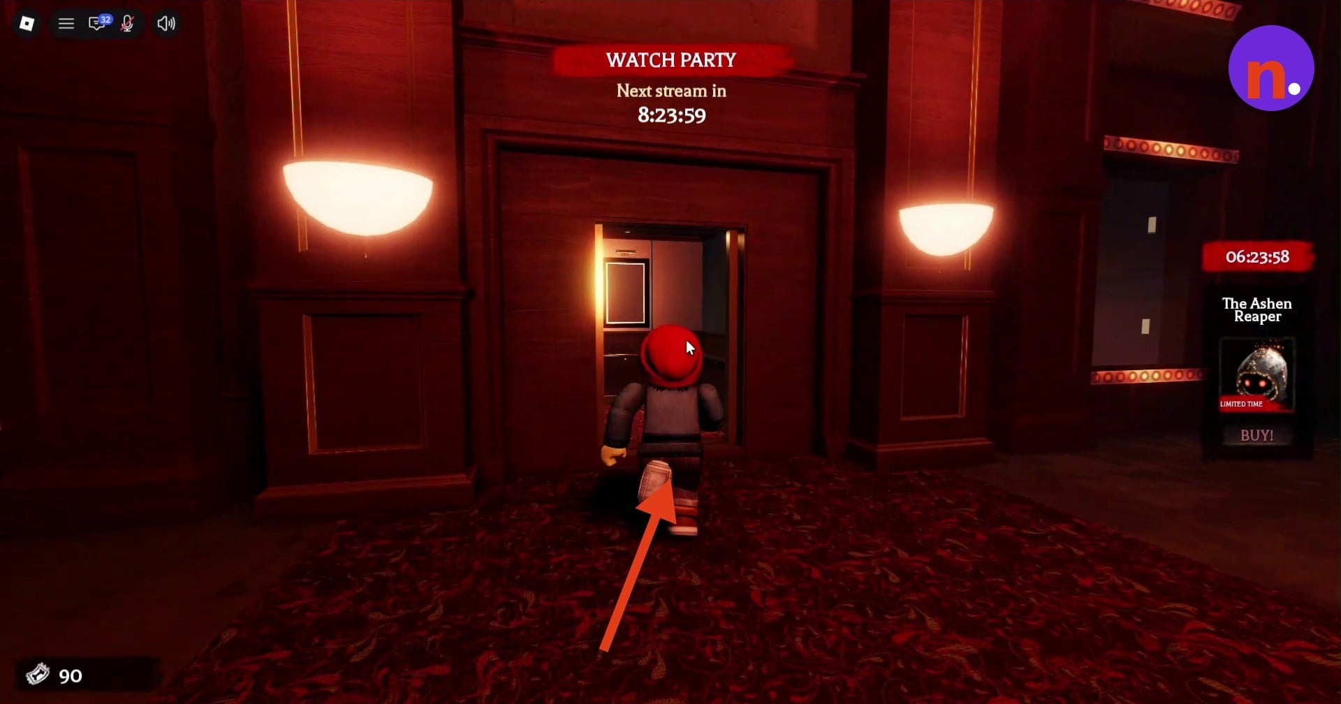 Enter the theater and find the elevator