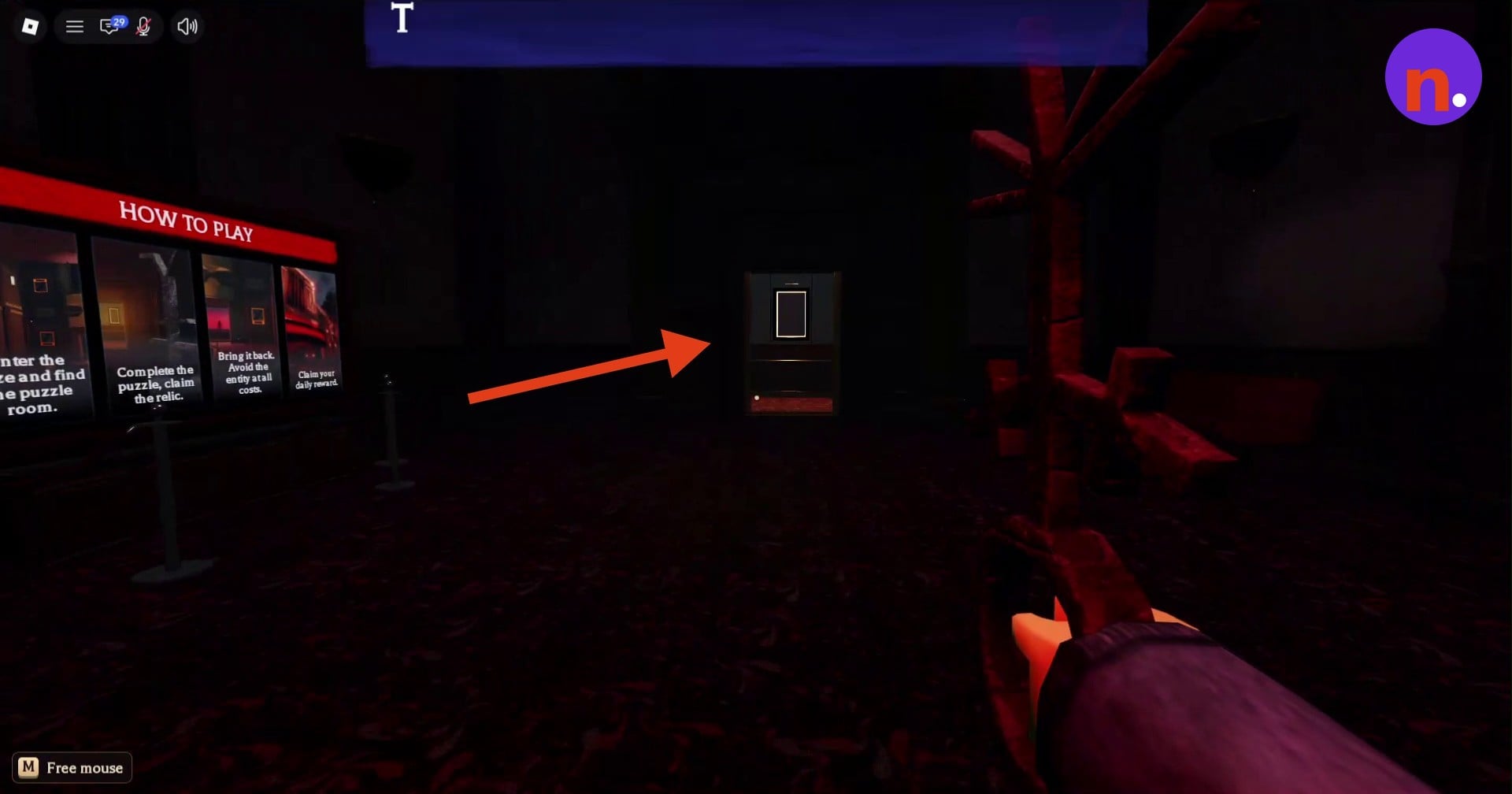 The return elevator beside the How to Play board