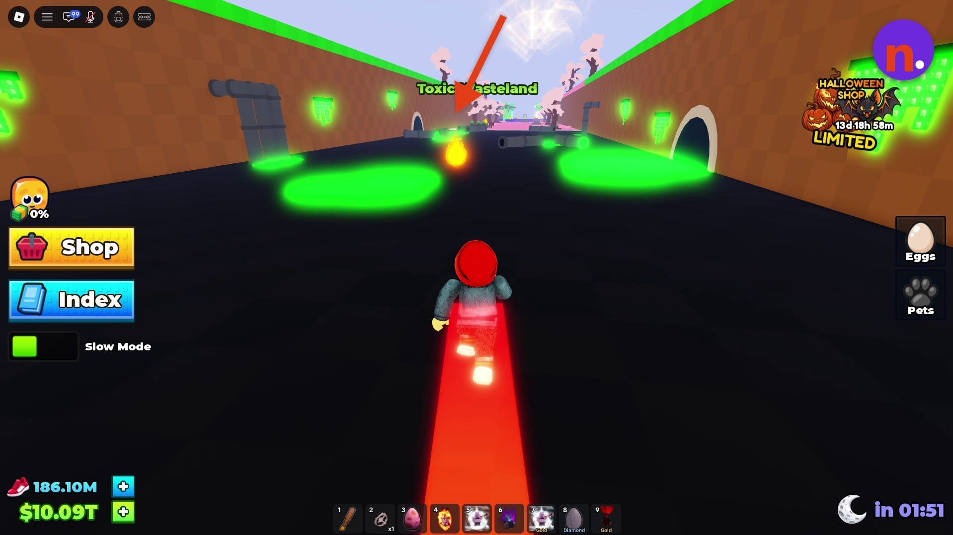 Recognize the floating flame pickup in Toxic Wasteland.