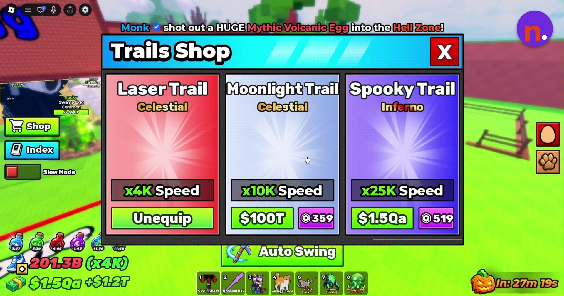 Laser Trail, Moonlight Trail, and Spooky Trail in Trails Shop