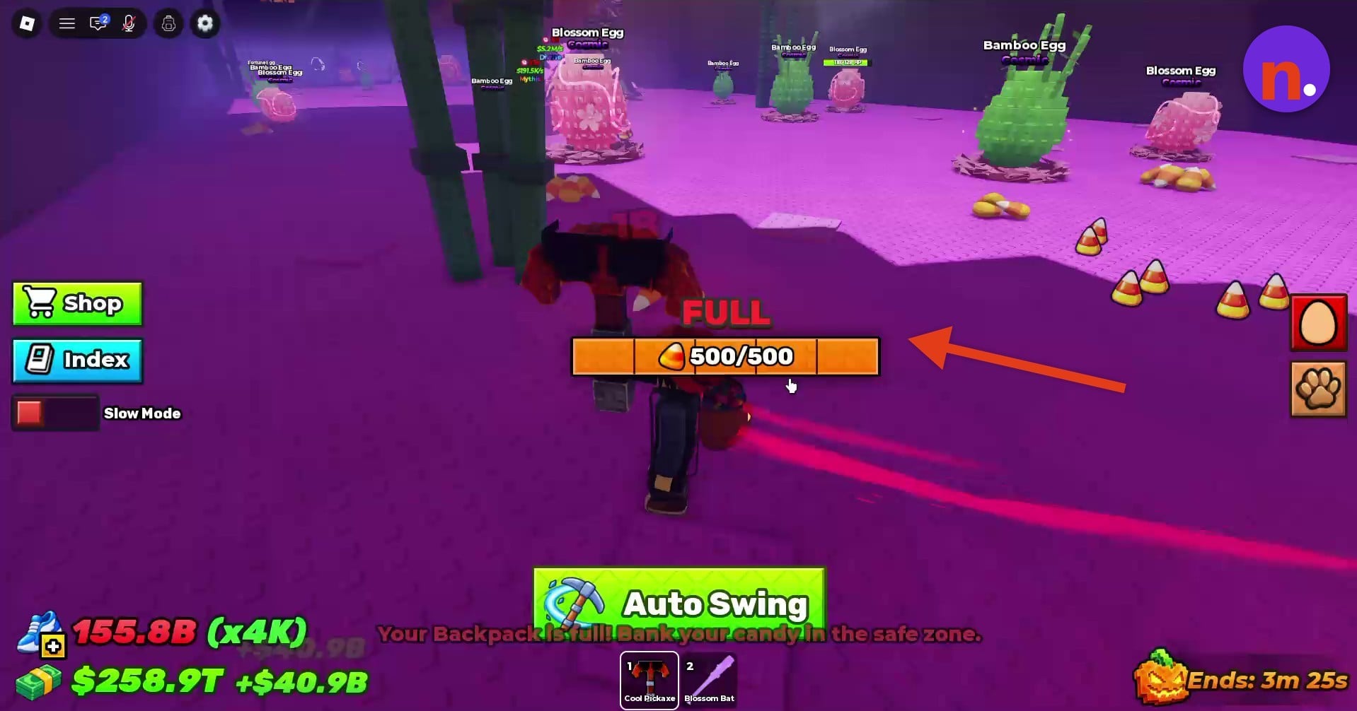 The backpack warning during collection