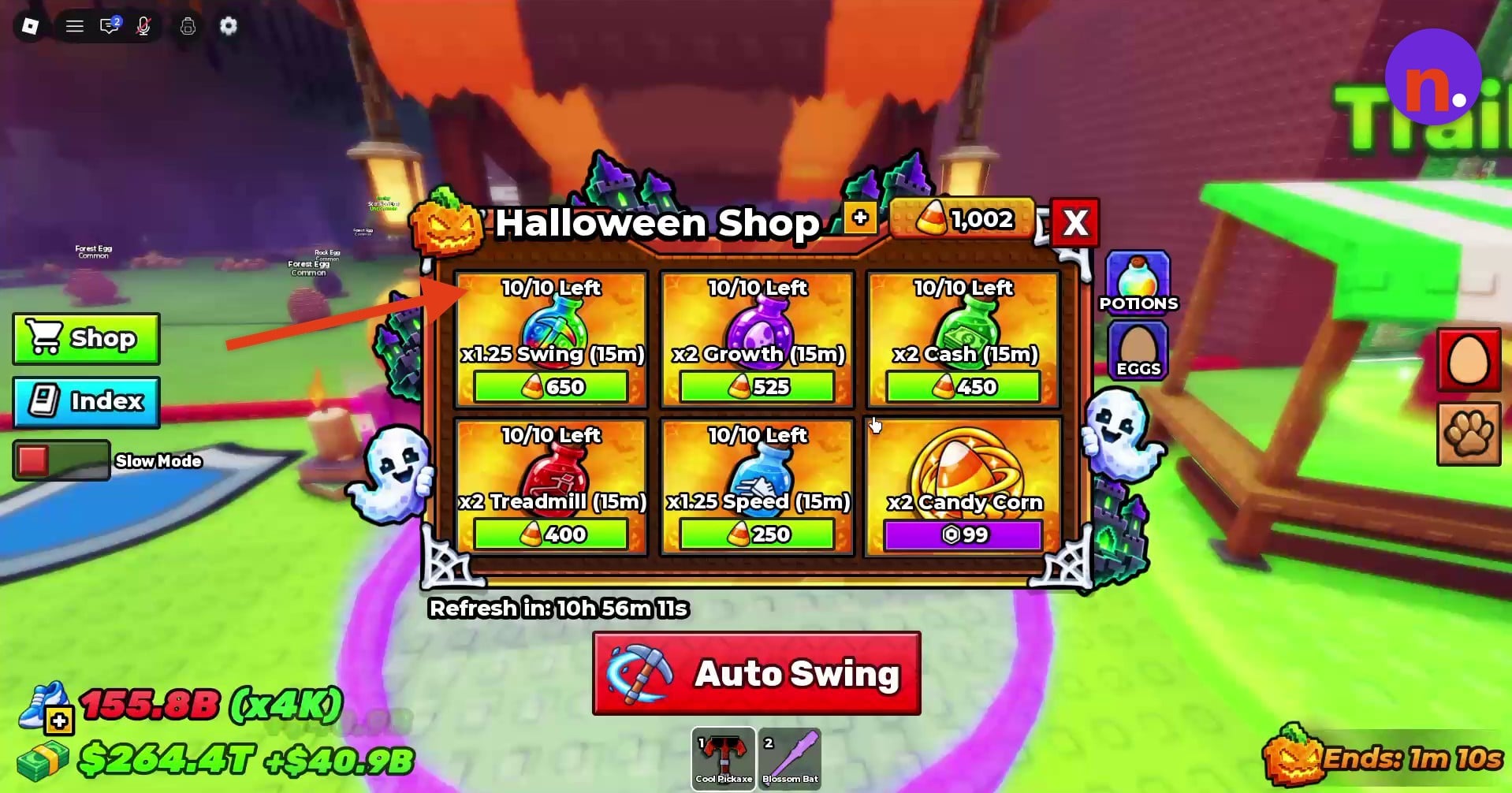 Potions and the x2 Candy Corn gamepass