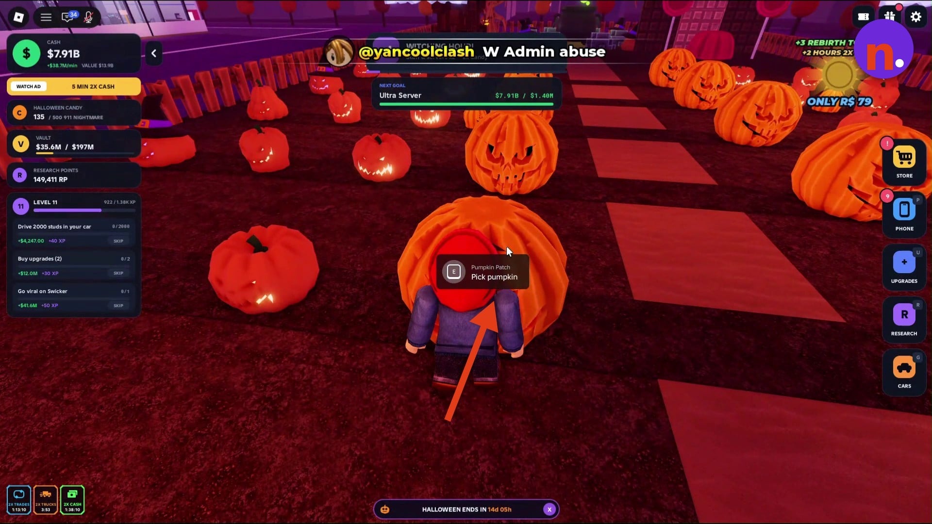 The Pick pumpkin interaction inside the patch.