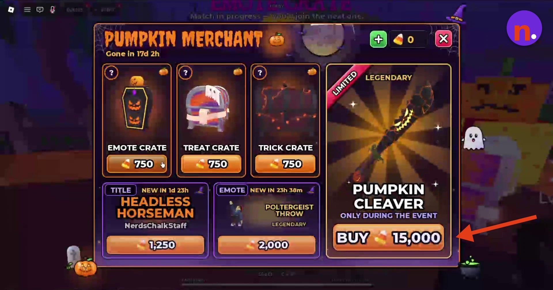 Pumpkin Cleaver purchase in the Pumpkin Merchant shop