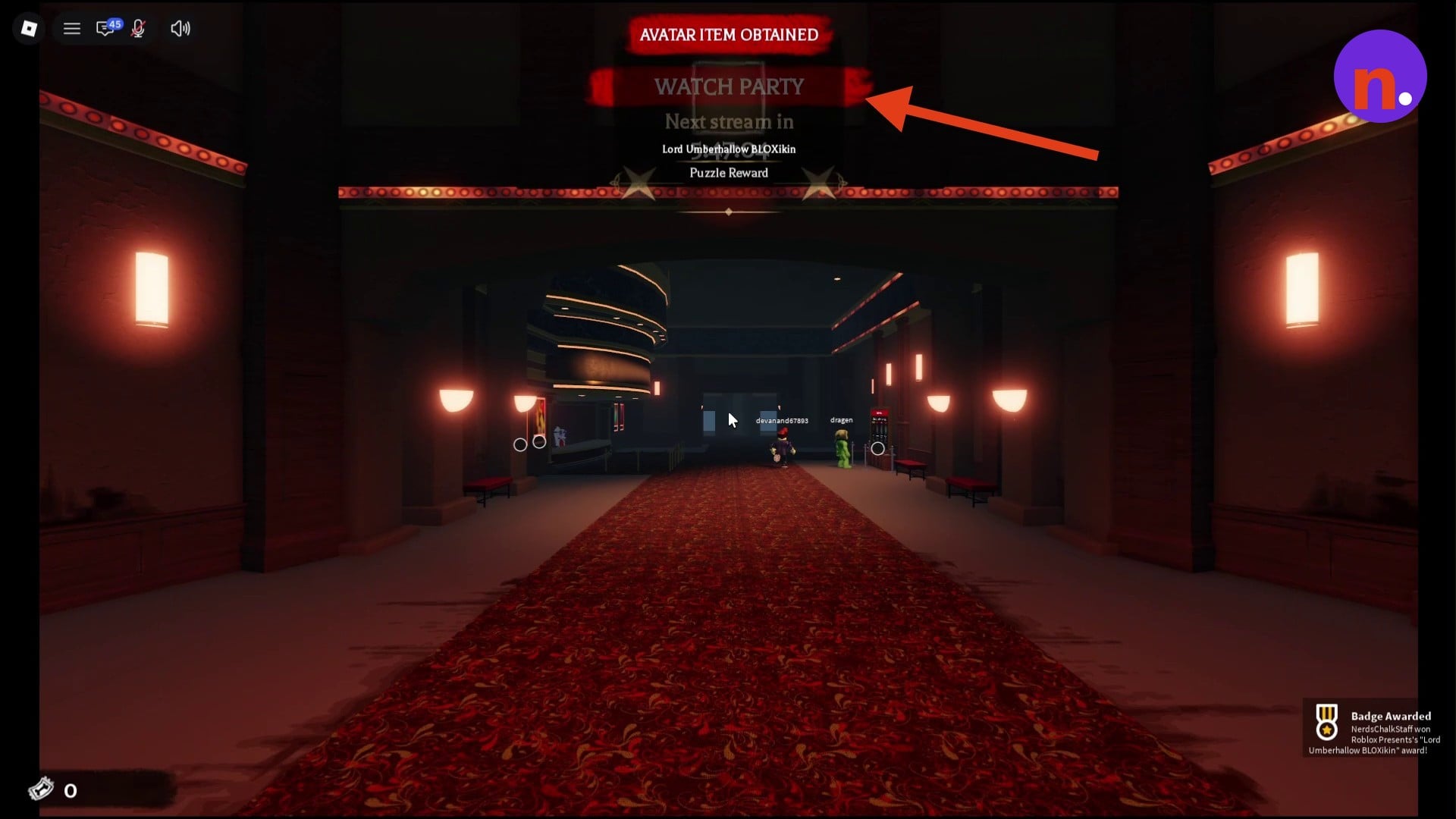 The lobby notification names the Lord Umberhallow BLOXikin reward