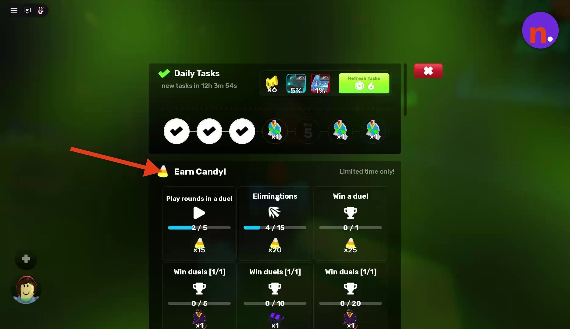 Earn Candy missions in Daily Tasks