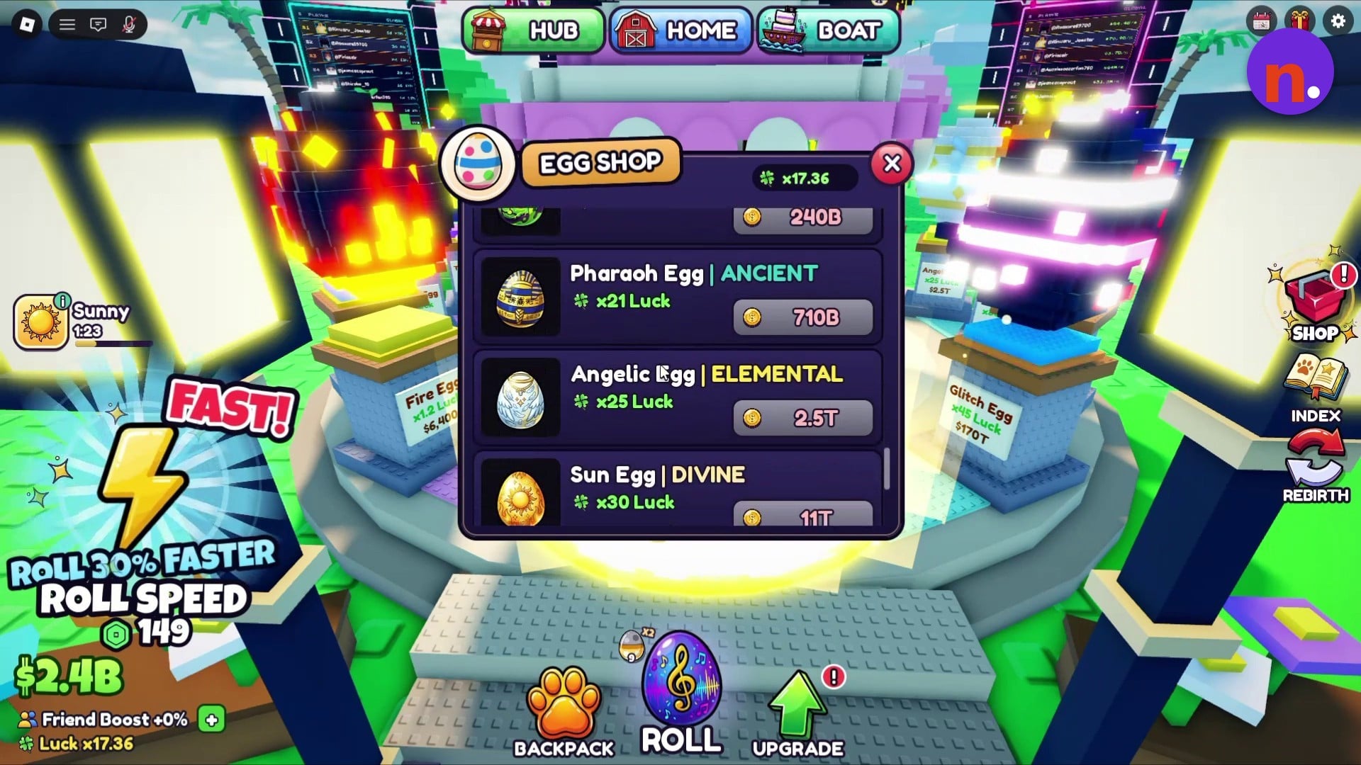 Egg Shop entries showing higher-priced egg options