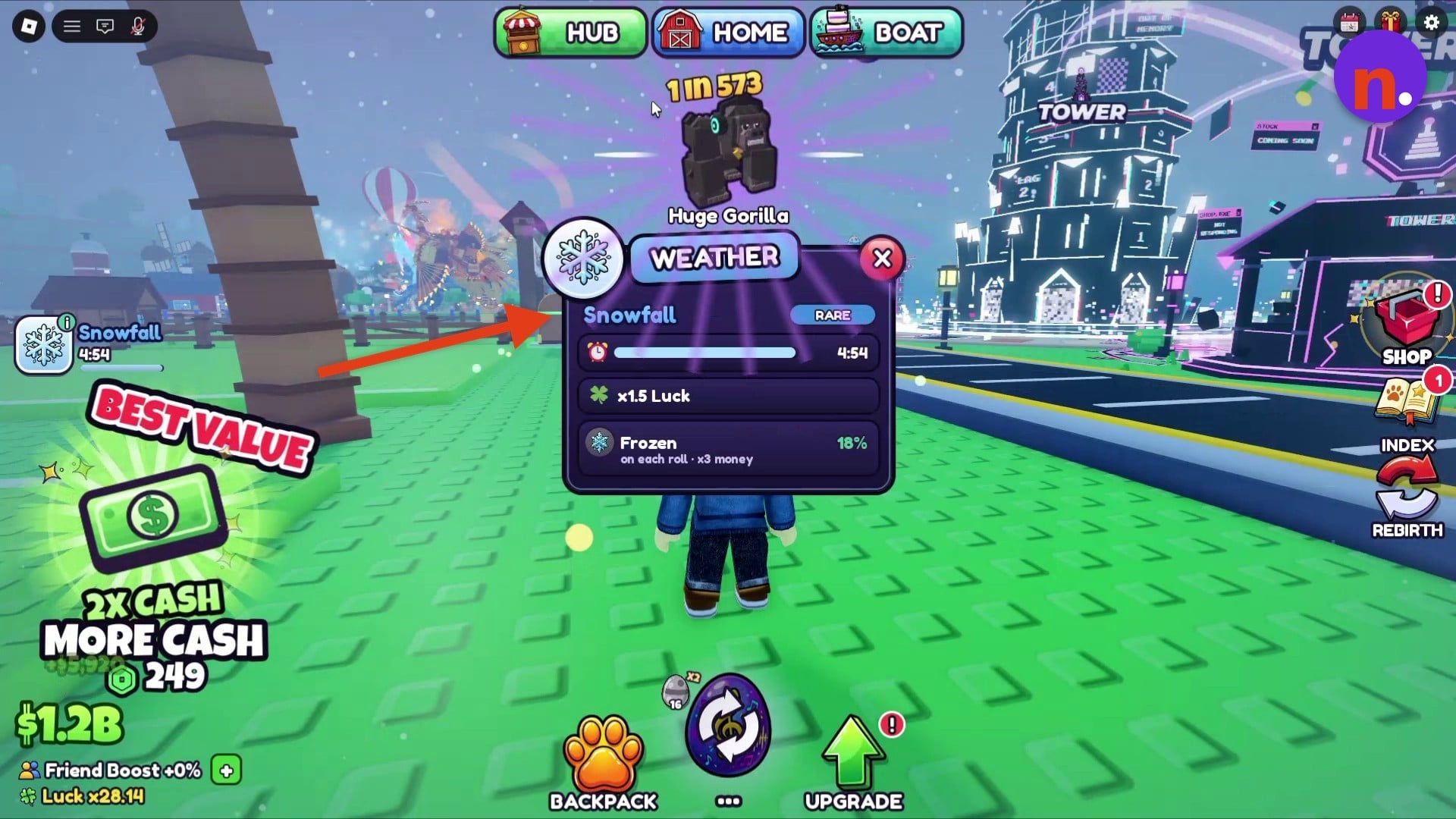 Snowfall's luck bonus and Frozen roll effect