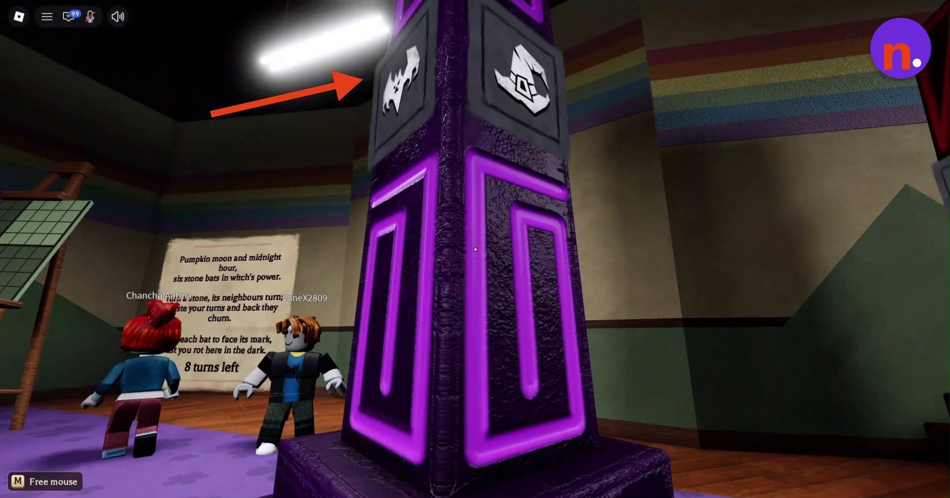 Align the bat symbol toward the center of the room