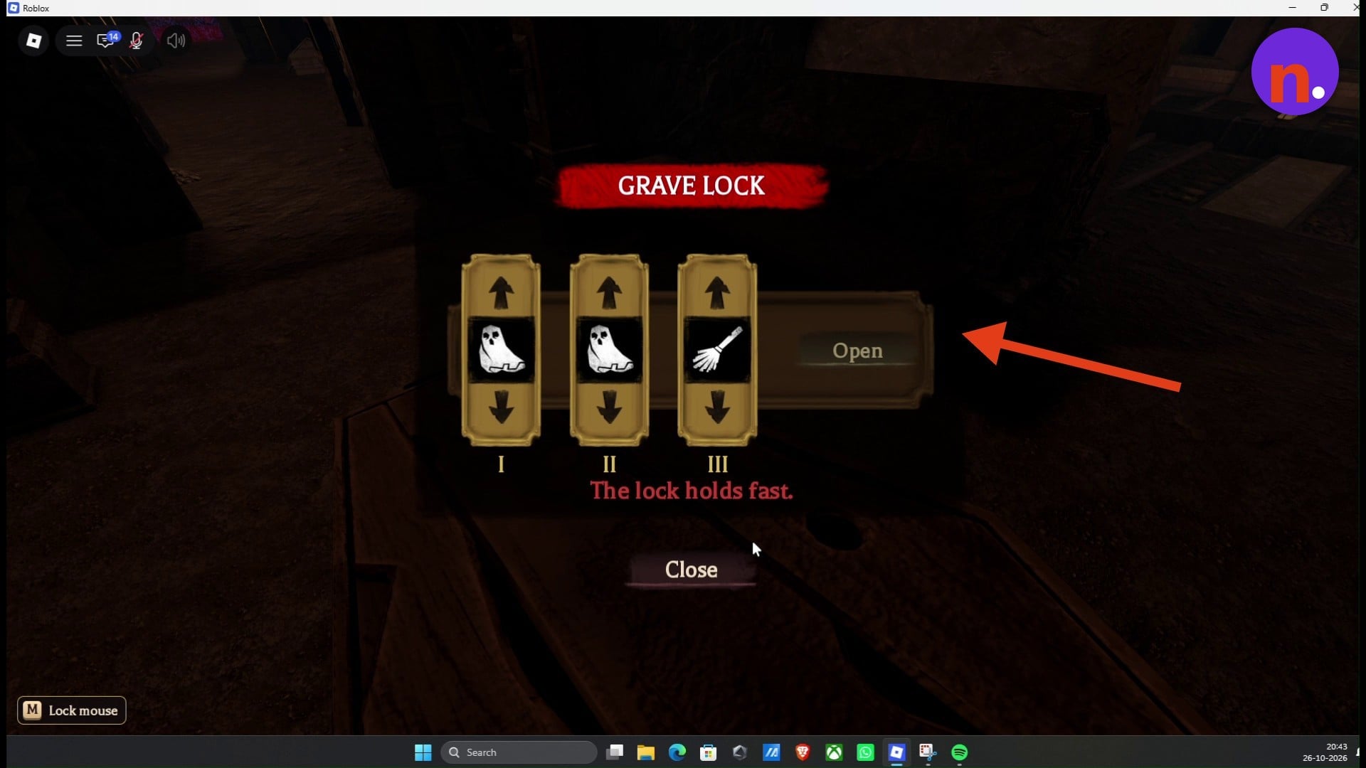 The coffin’s Grave Lock interface