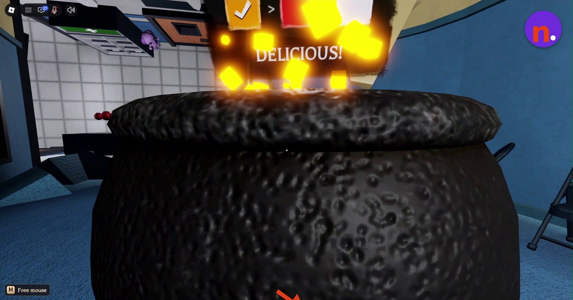 Check the cauldron after depositing the orange pumpkin