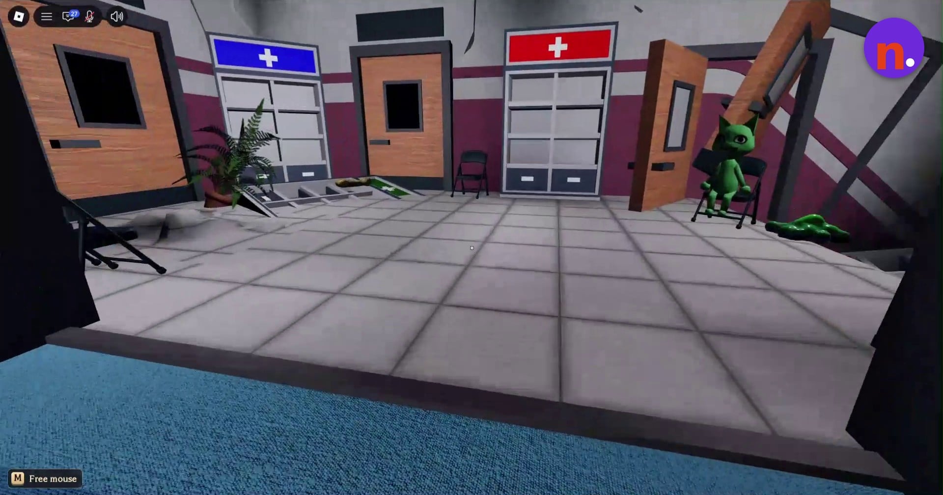 Find the white bone on the fallen door among the ramp-like debris