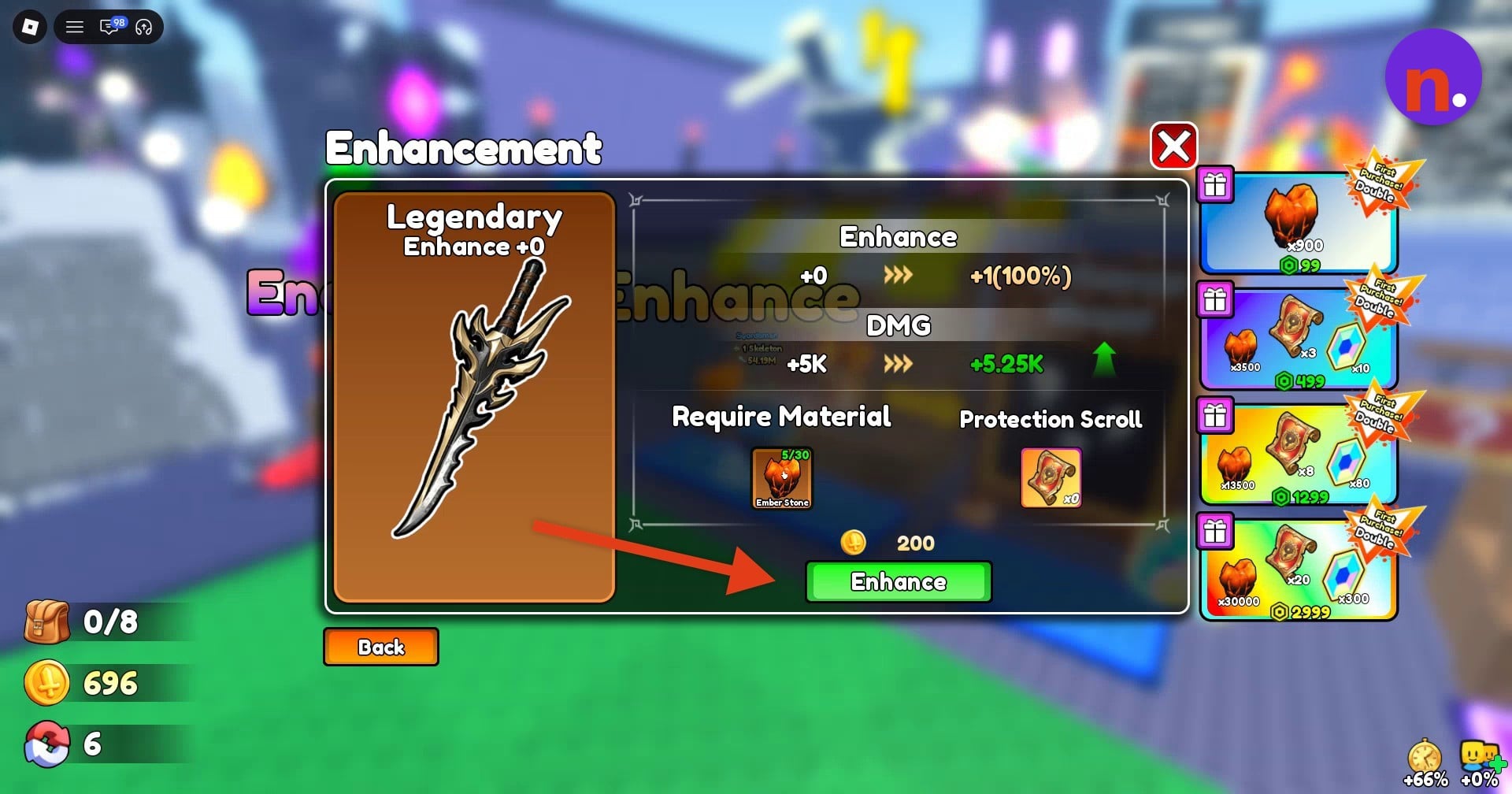 The Enhance button beneath the upgrade requirements
