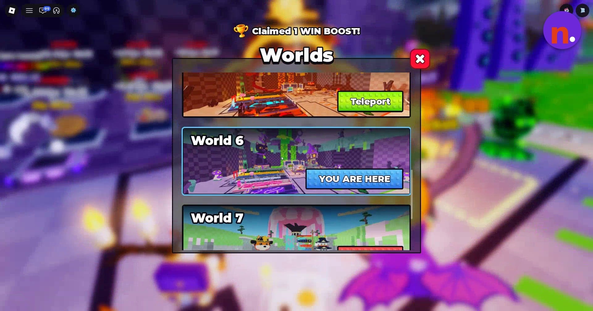 World 8’s throw requirement in the Worlds menu