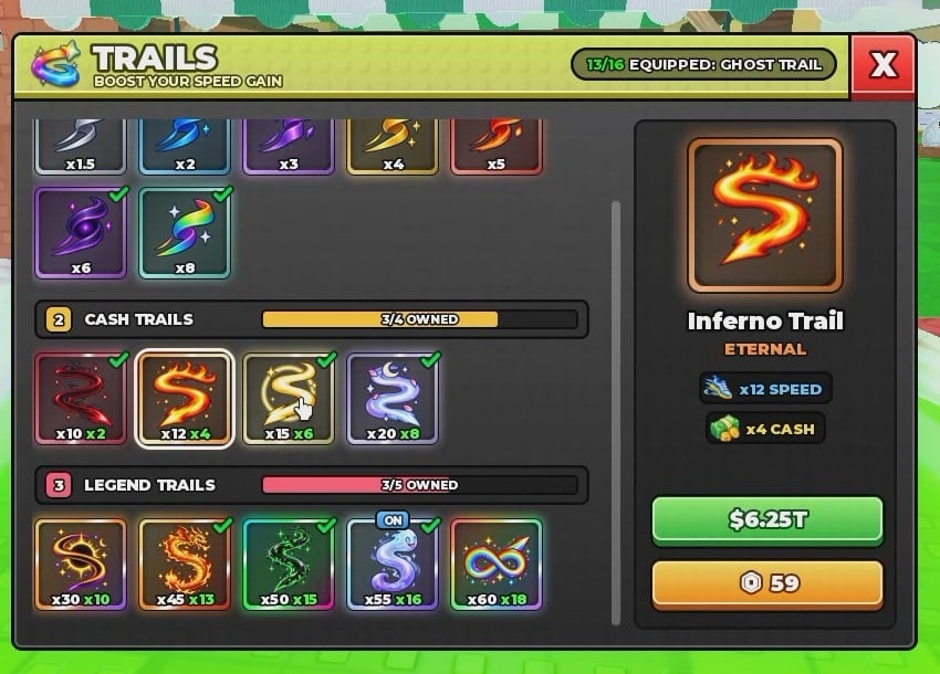 Inferno Trail selected in the Trails panel