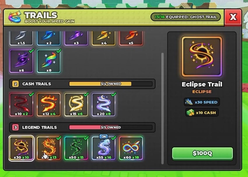 Eclipse Trail selected in the Trails panel