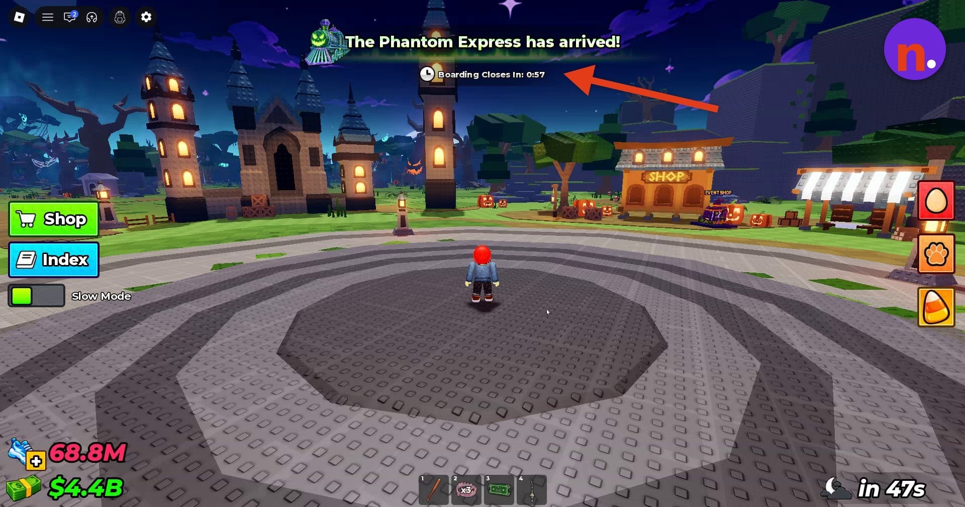 The Phantom Express arrival notice in the hub