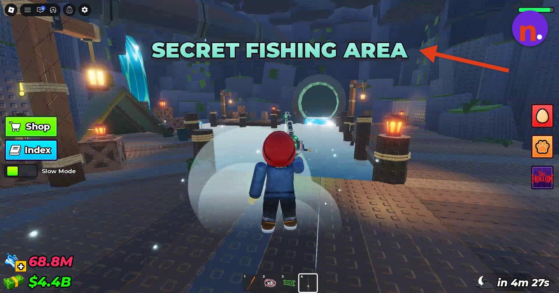 The wooden dock inside the Secret Fishing Area
