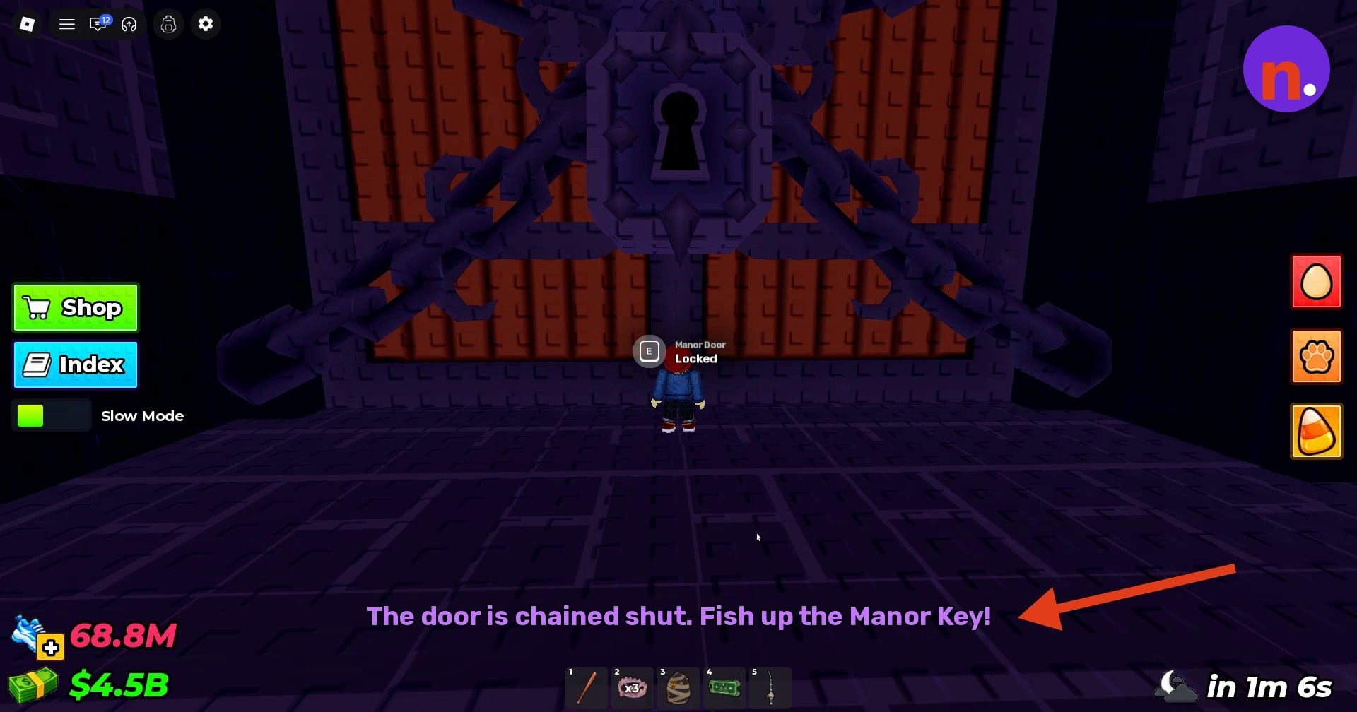 The chained Manor Door and its key requirement