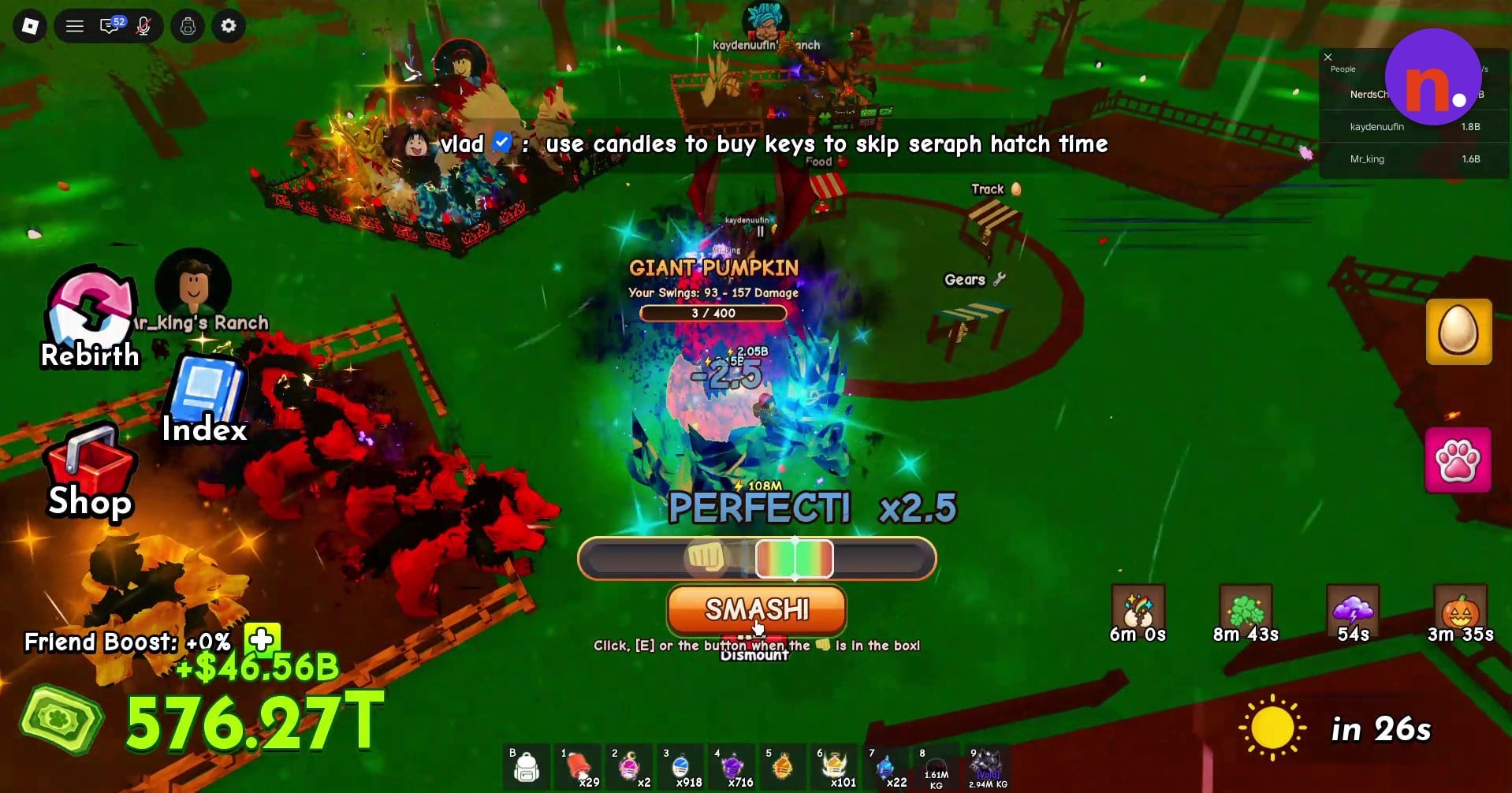 A PERFECT! result displays the x2.5 timing multiplier
