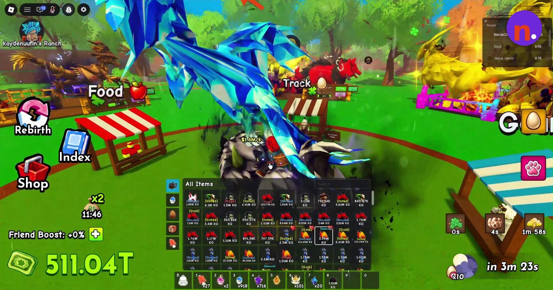 Selecting a flying pet from the inventory