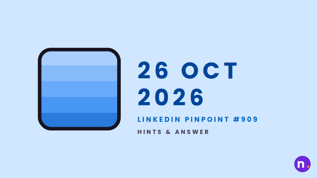 Game icon and date for LinkedIn Pinpoint #909 Hints and Answers for October 26, 2026