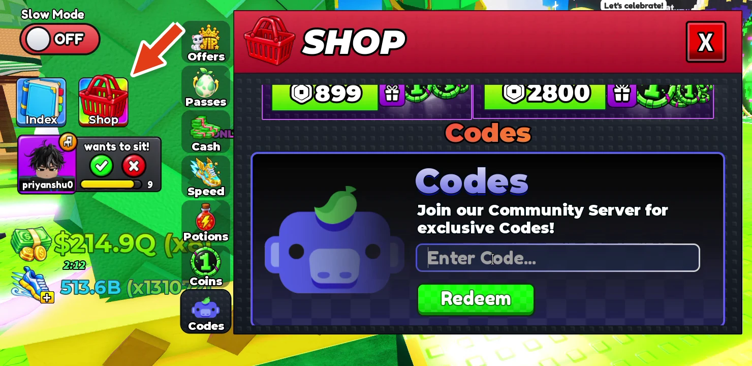 The Shop button next to the Index button on the left side of the Steal Animal Egg screen, with the Shop window open beside it