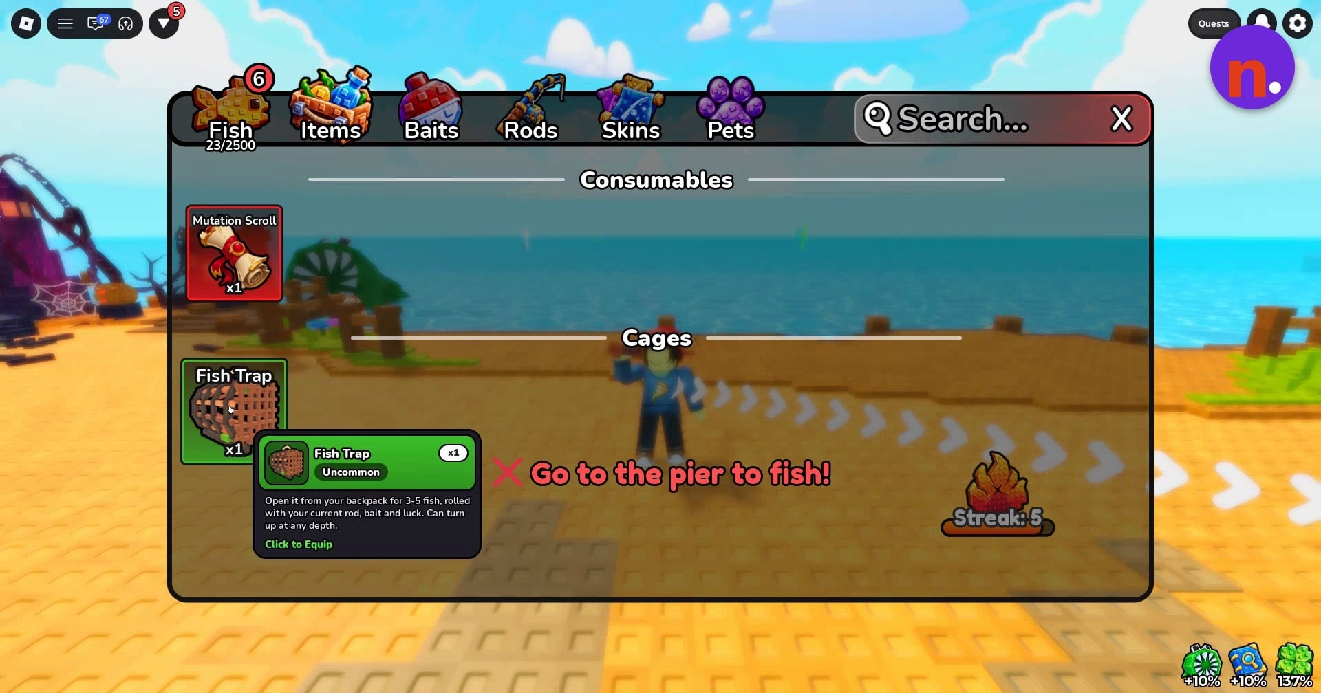 Find the Fish Trap in the Items inventory