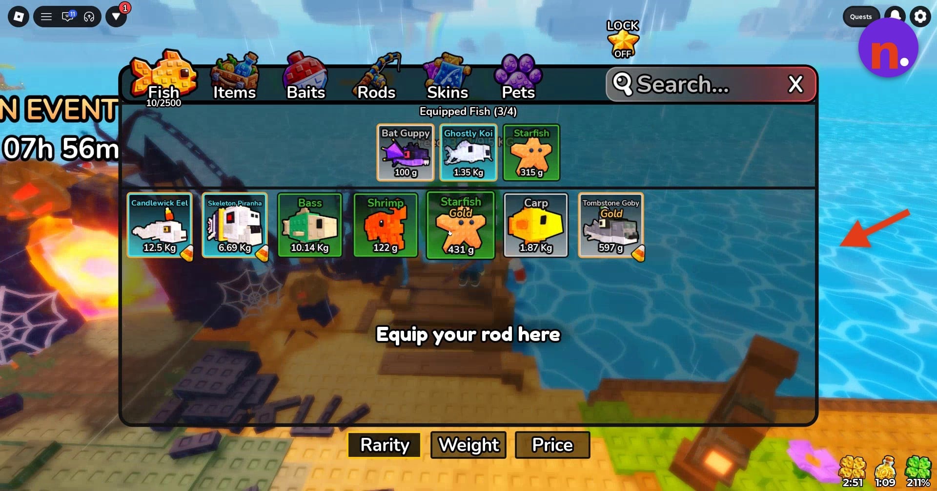 Fish weights appear in your inventory