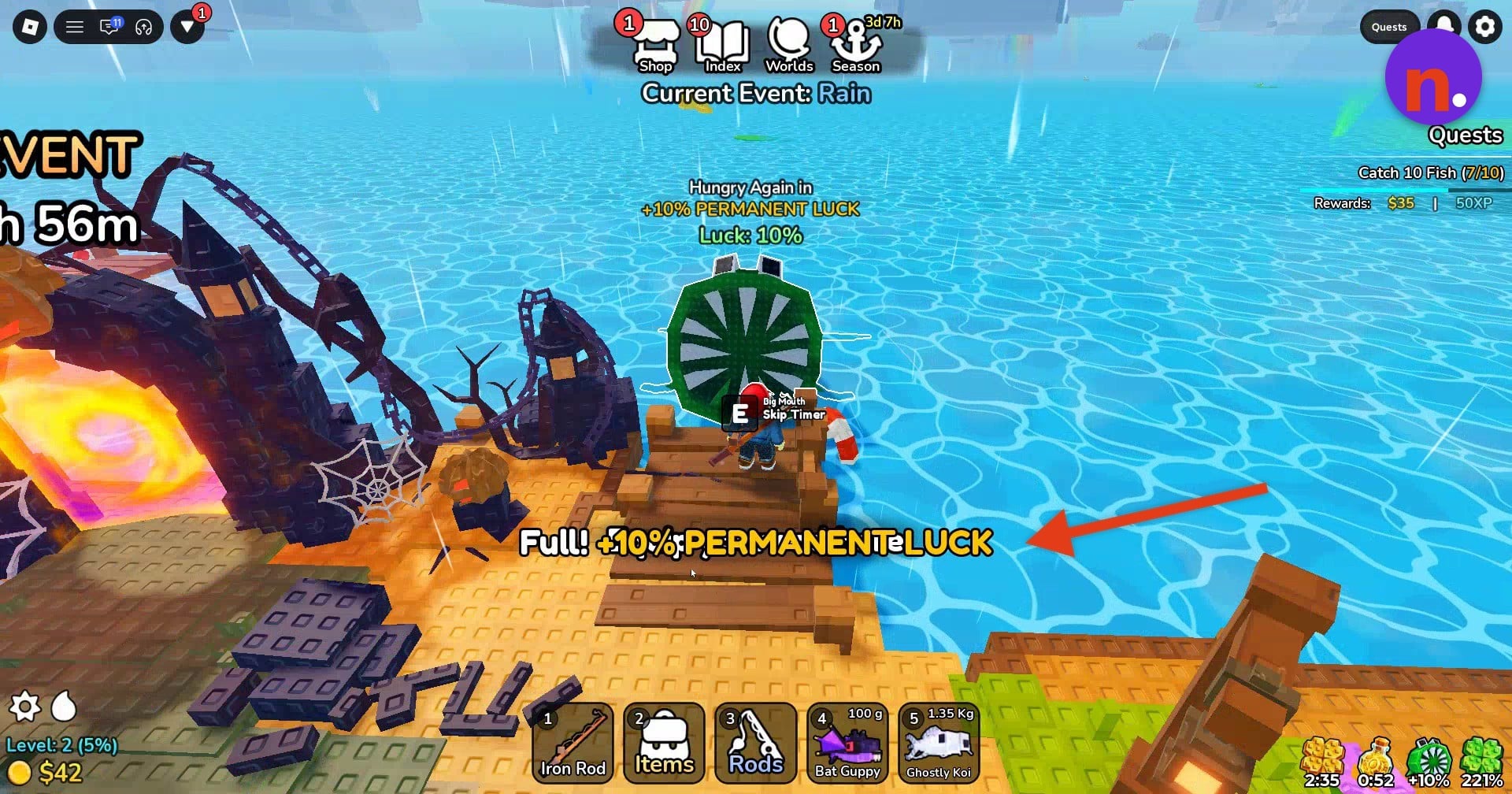 The Full message marks the permanent Luck reward
