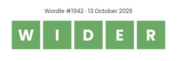 Solved Wordle row for puzzle #1942 on 13 October 2026, with the answer WIDER.