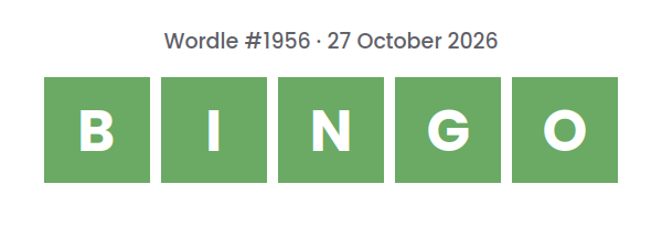 Solved Wordle row for puzzle #1956 on 27 October 2026, with the answer BINGO.