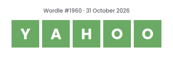 Solved Wordle row for puzzle #1960 on 31 October 2026, with the answer YAHOO.
