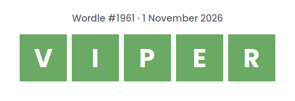 Solved Wordle row for puzzle #1961 on 1 November 2026, with the answer VIPER.