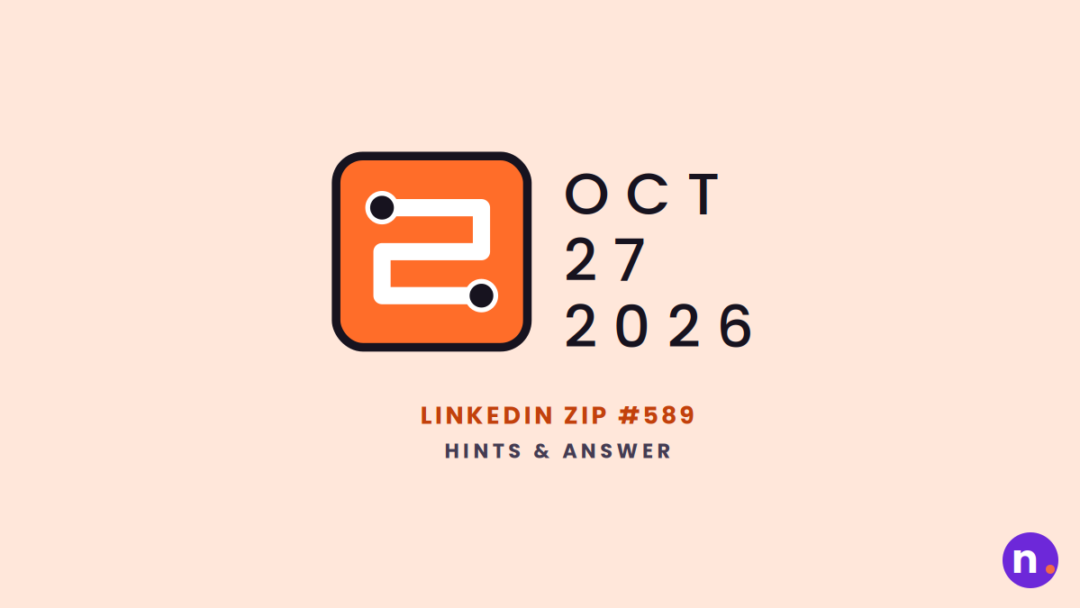 Game icon and date for LinkedIn Zip #589 Hints and Answers for October 27, 2026