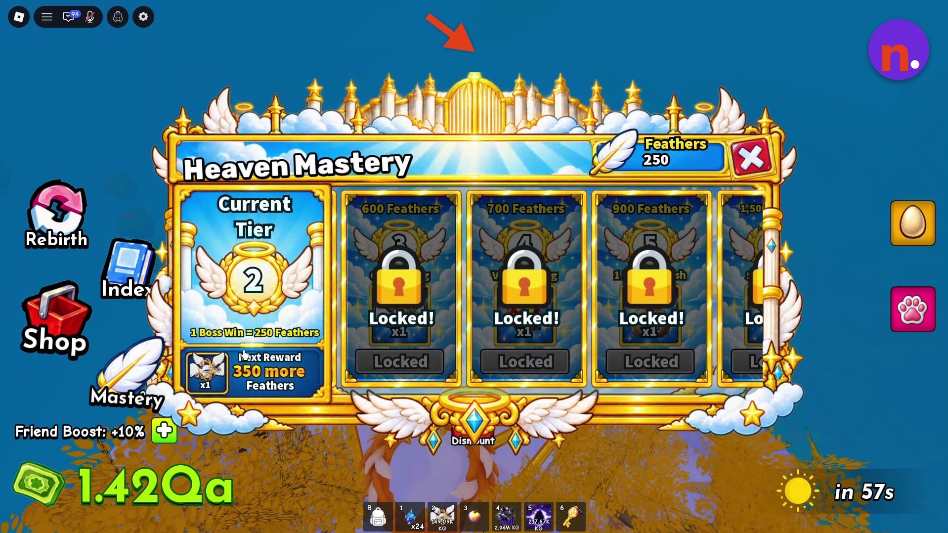 Read your current tier and Feather requirements in Heaven Mastery