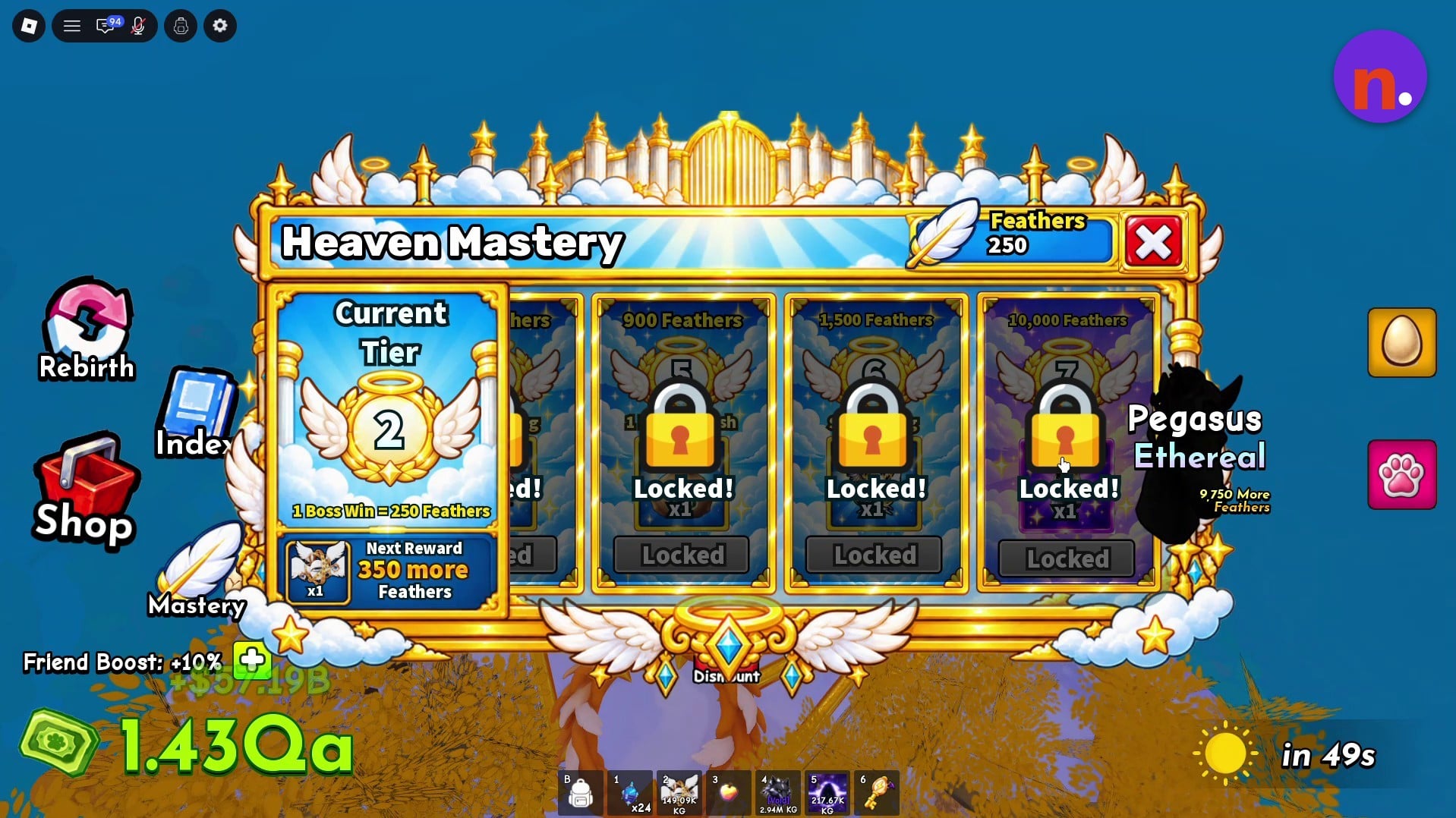 Find the Ethereal Pegasus reward at 10,000 Feathers