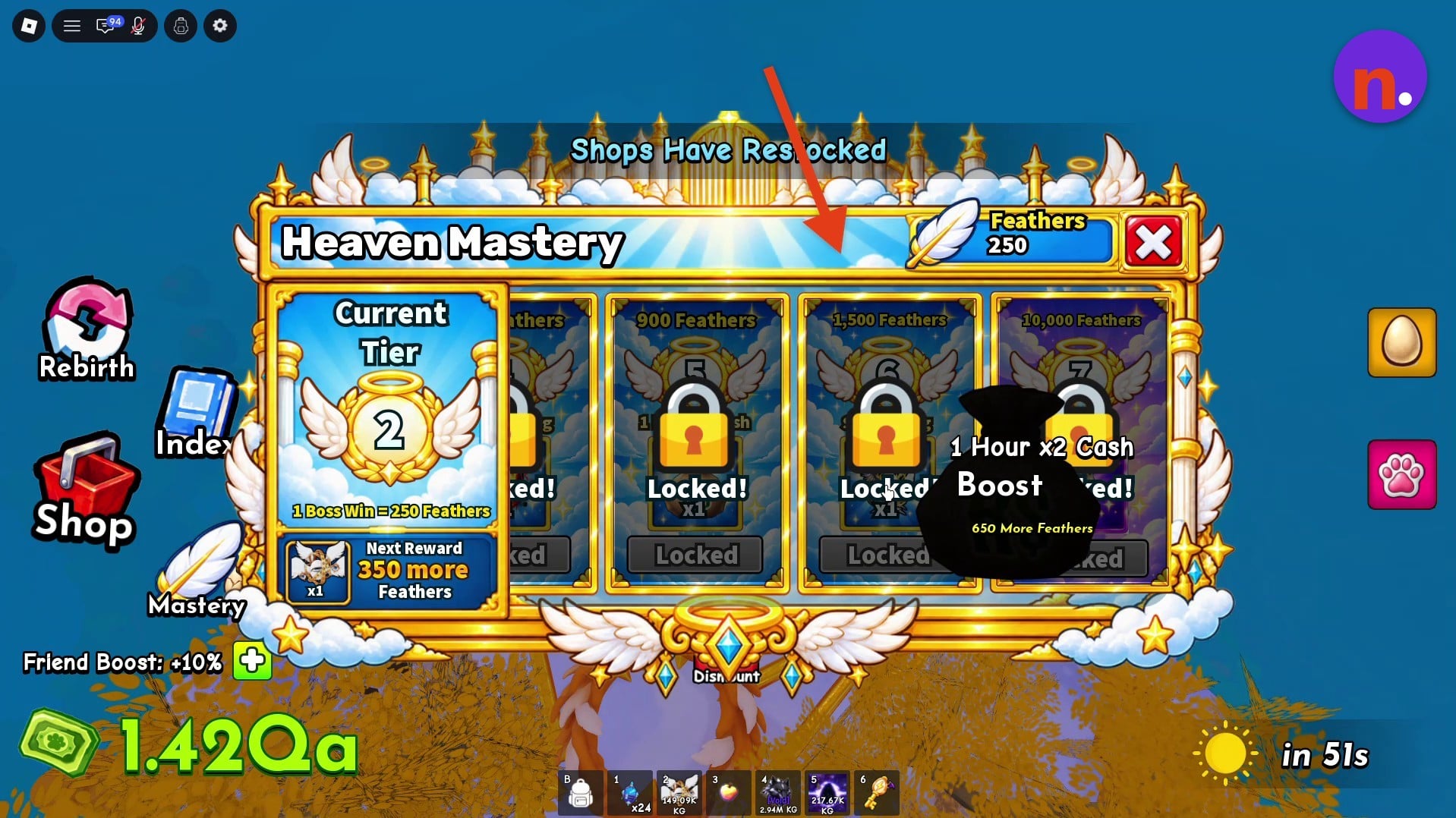 Higher Heaven Mastery tiers and their Feather thresholds
