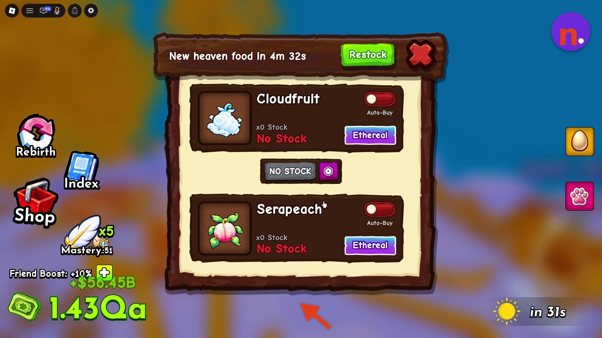 Cloudfruit and Serapeach in the Angel Shop menu